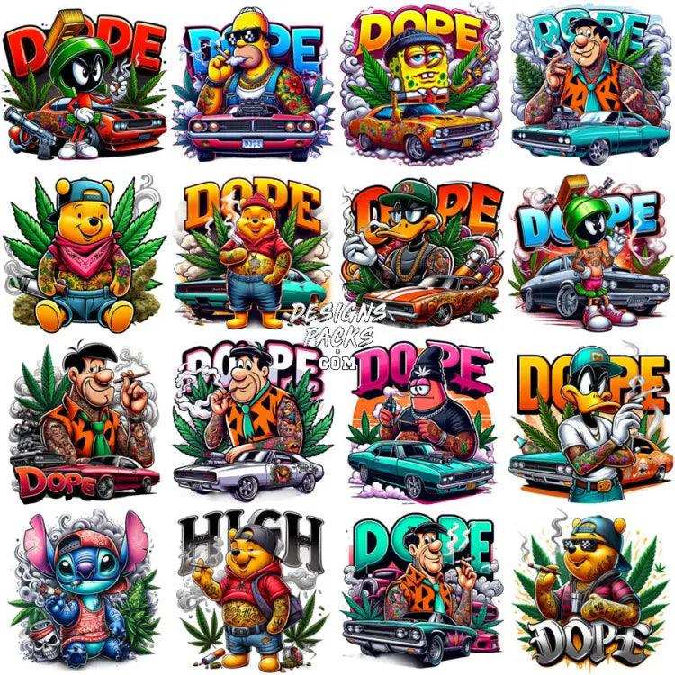 40 Weed Cartoon Gangster Dope 420 Cannabis Marijuana Designs Bundle Png