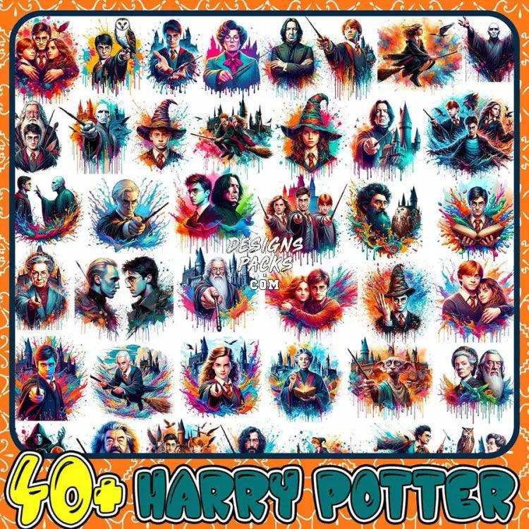 40 Wizard Watercolors Harry Movie Designs Bundle Png