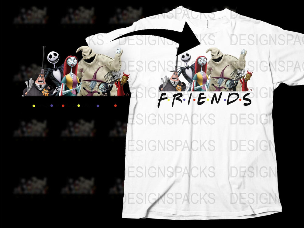 Nightmare Before Christmas Friends T-Shirt, Unisex White Graphic Tee, Movie Characters Cotton Shirt