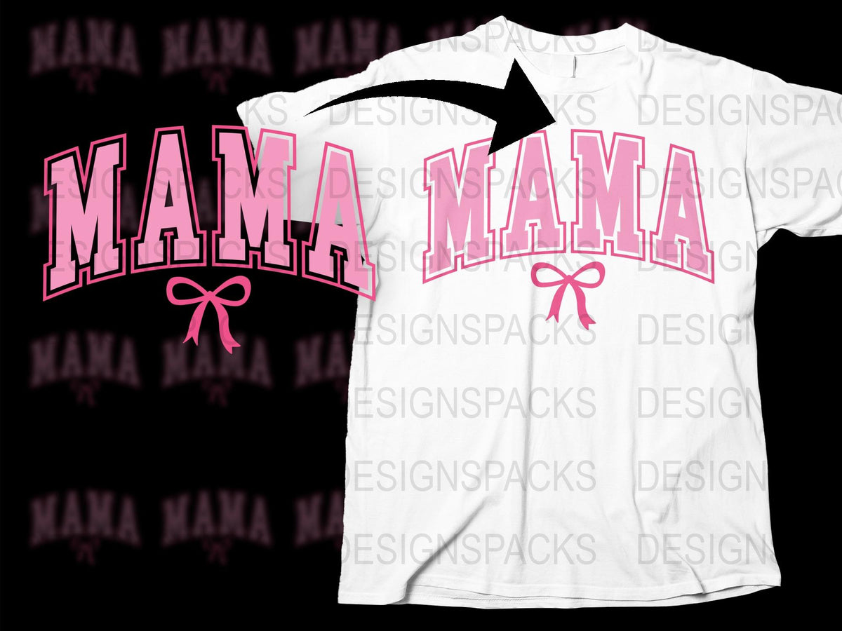 Mama Pink Lettering T-Shirt with Bow Graphic, Mother's Day Gift, Women's Fashion Top