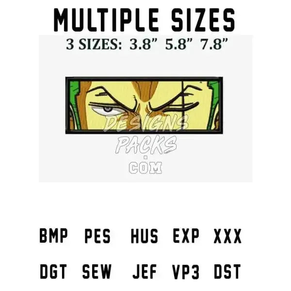Zoro Eyes One Piece Anime Embroidery Design