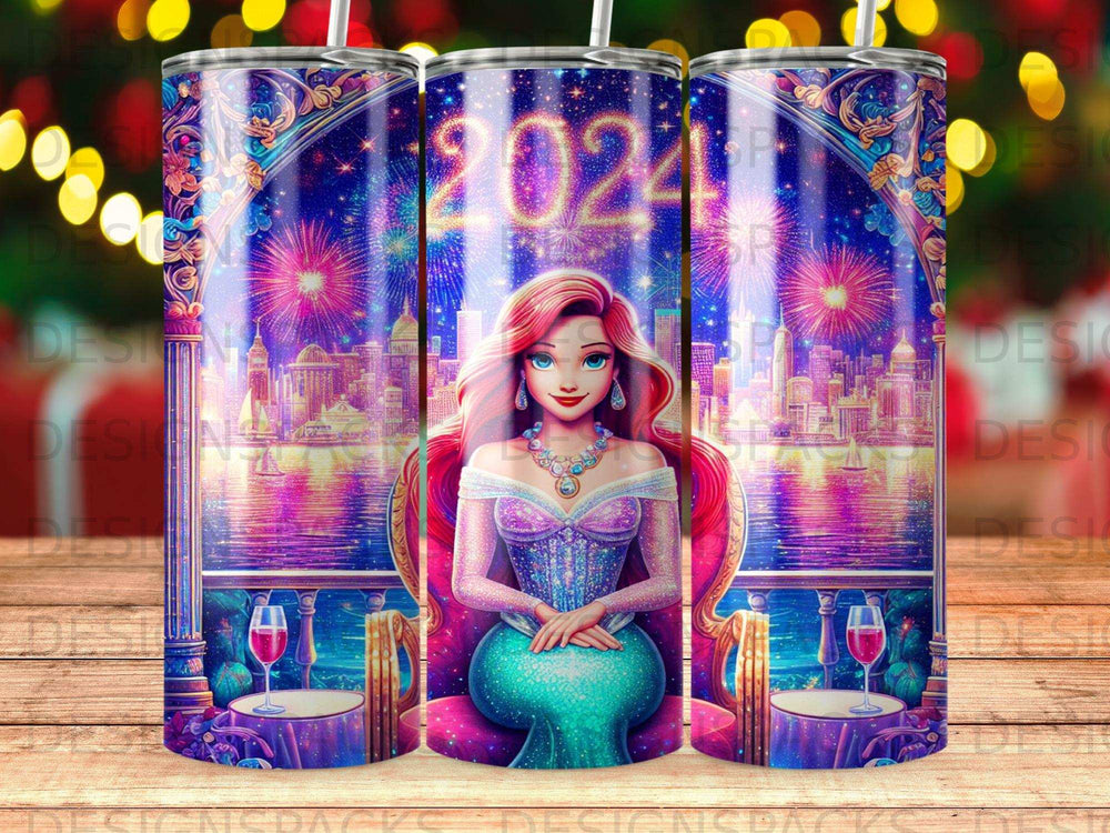 2024 New Year's Eve party scene with Ariel on a sparkling stage.