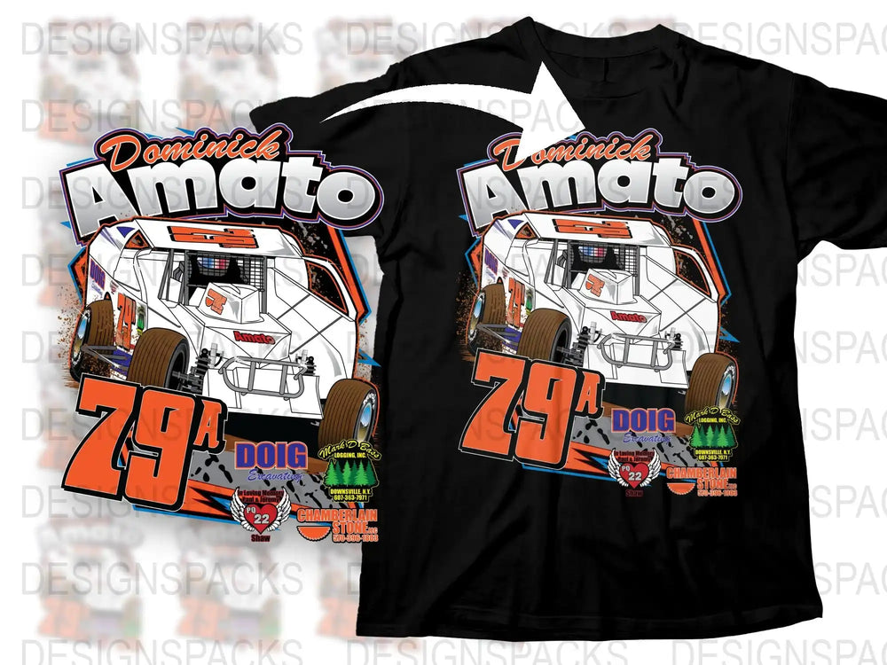 Custom Racing T-Shirt, Dominic Amato Graphic Tee, Dirt Track Car Design, Motorsport Fan Gift, Personalized Sports Clothing