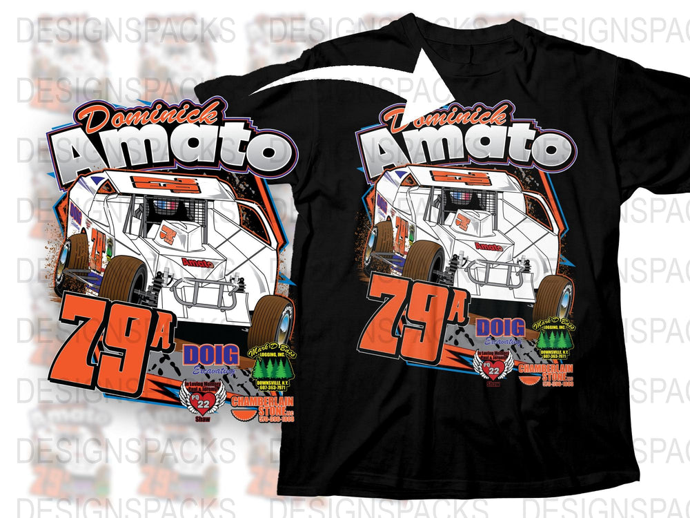 Custom Racing T-Shirt, Dominic Amato Graphic Tee, Dirt Track Car Design, Motorsport Fan Gift, Personalized Sports Clothing