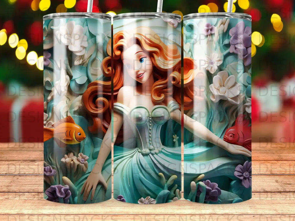Mermaid with red fish and flowers, rendered in a painterly style.