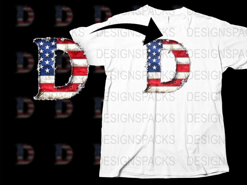 Patriotic USA Flag Letter B T-Shirt, Distressed American Flag Print, Unisex White Graphic Tee