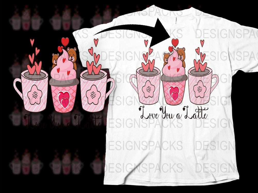 Cute Love You a Latte T-Shirt, Valentine's Day Coffee Cup Tee, Heart Graphic Shirt, Romantic Gift for Her, Whimsical Clothing Design