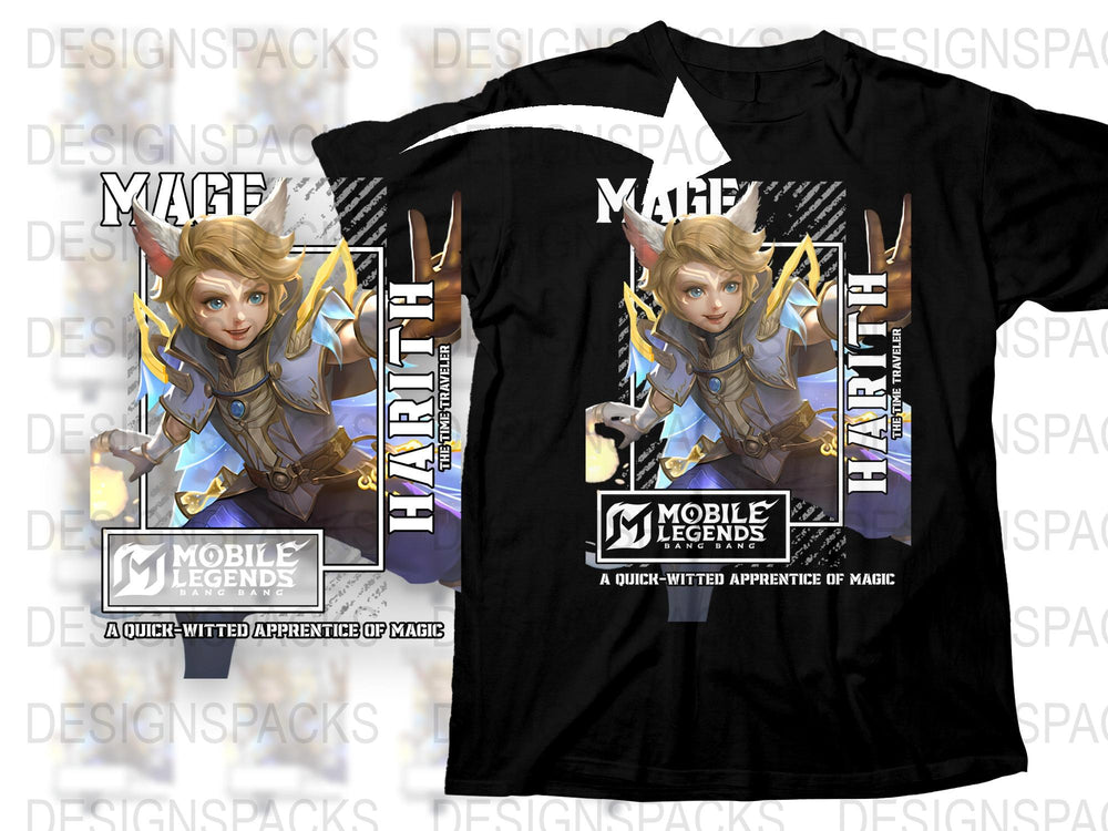 Mobile Legends Character T-Shirt, Mage Graphic Tee, Gaming Apparel, Unisex Black Cotton Shirt