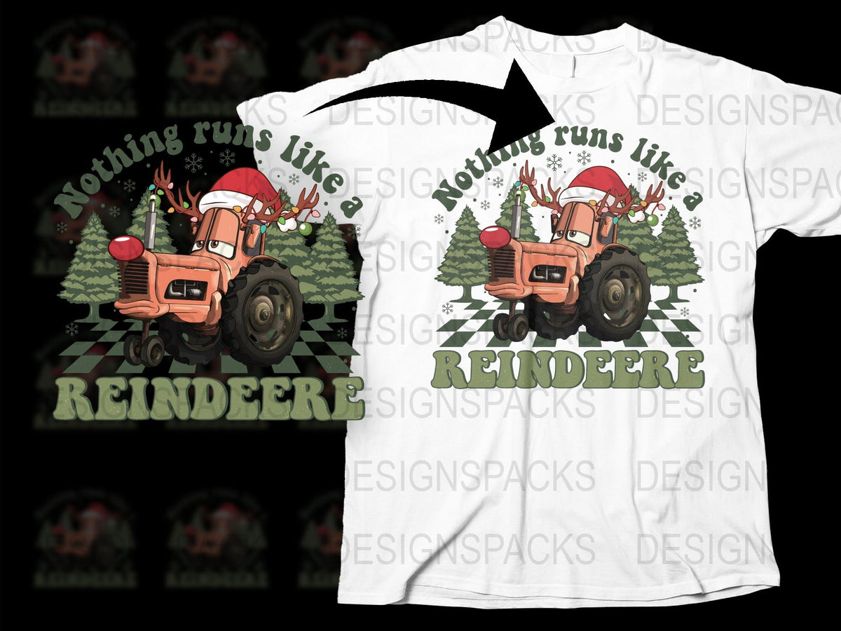 Festive Reindeer Tractor T-Shirt, Funny Christmas Farming Apparel, Holiday Graphic Tee for Men and Women