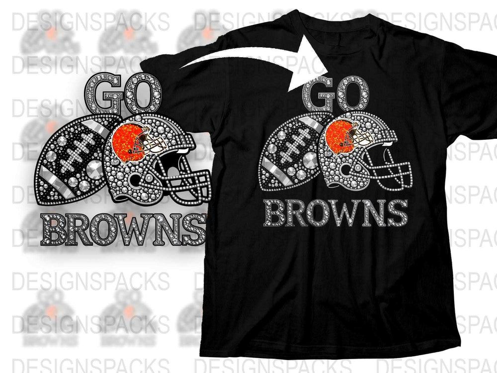 Cleveland Browns Rhinestone T-Shirt, Football Fan Gear, Sparkly Team Support Tee, Unisex Black Shirt