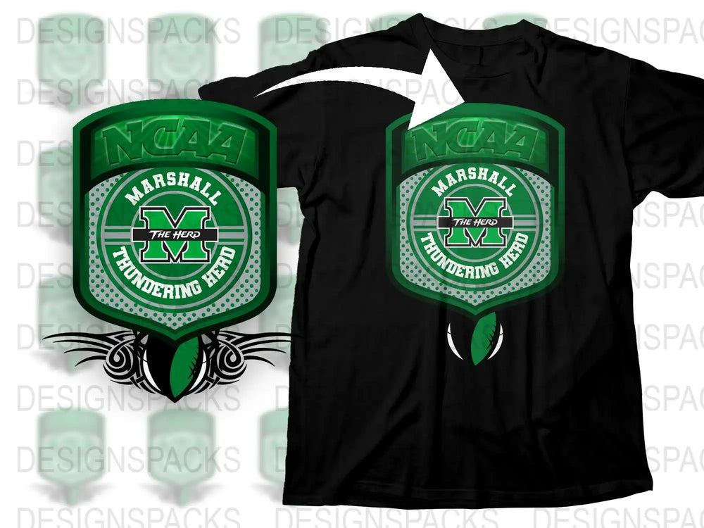 Marshall University Thundering Herd T-Shirt NCAA Sports Fan Apparel Black Tee