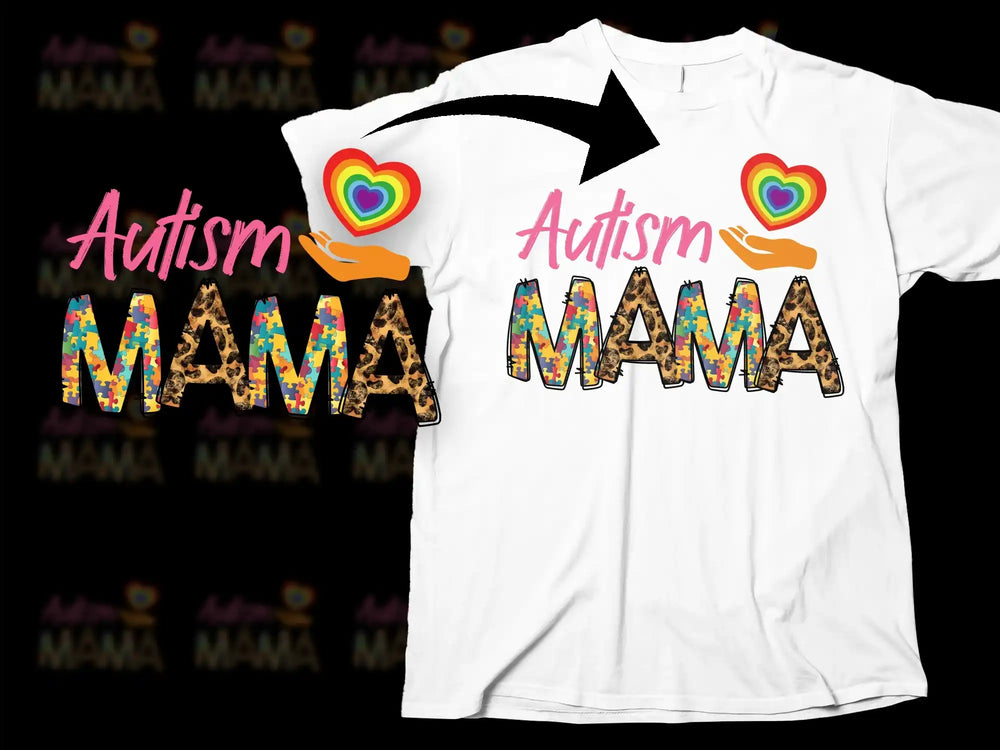 Autism Mama T-Shirt, Leopard Print Heart, Support Autism Awareness Tee
