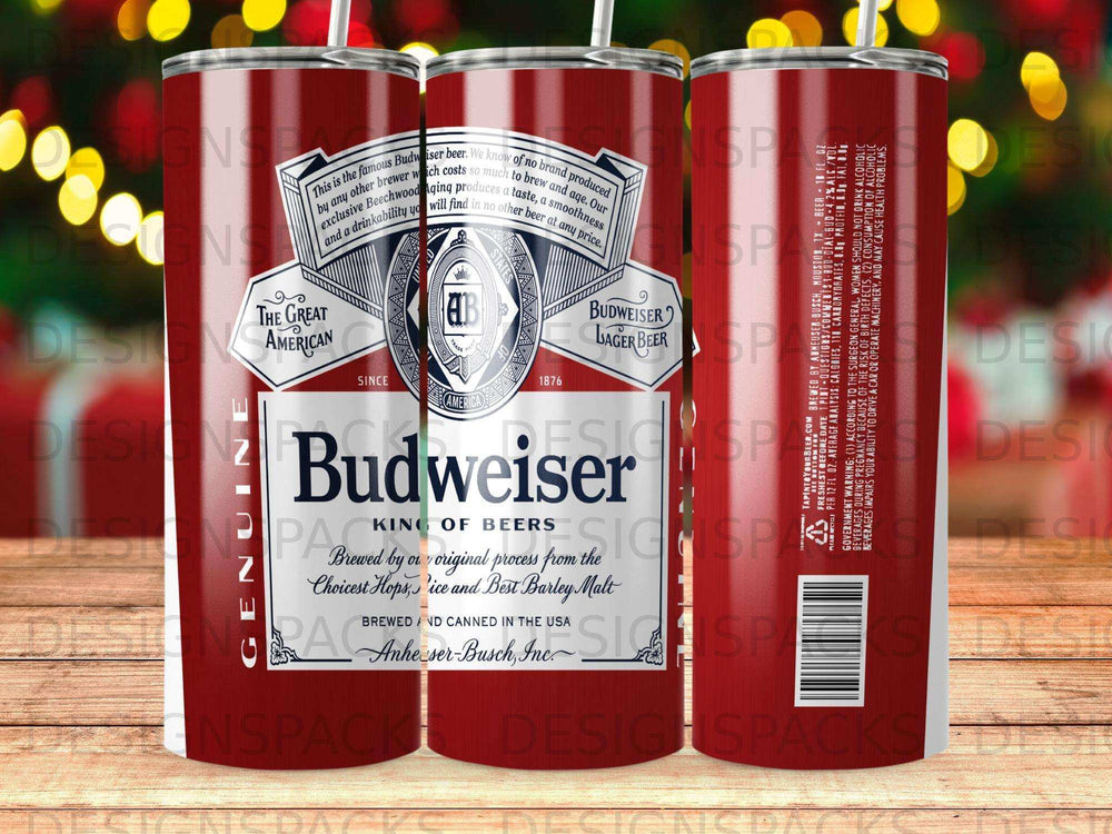 Budweiser beer can with iconic Budweiser logo and branding.