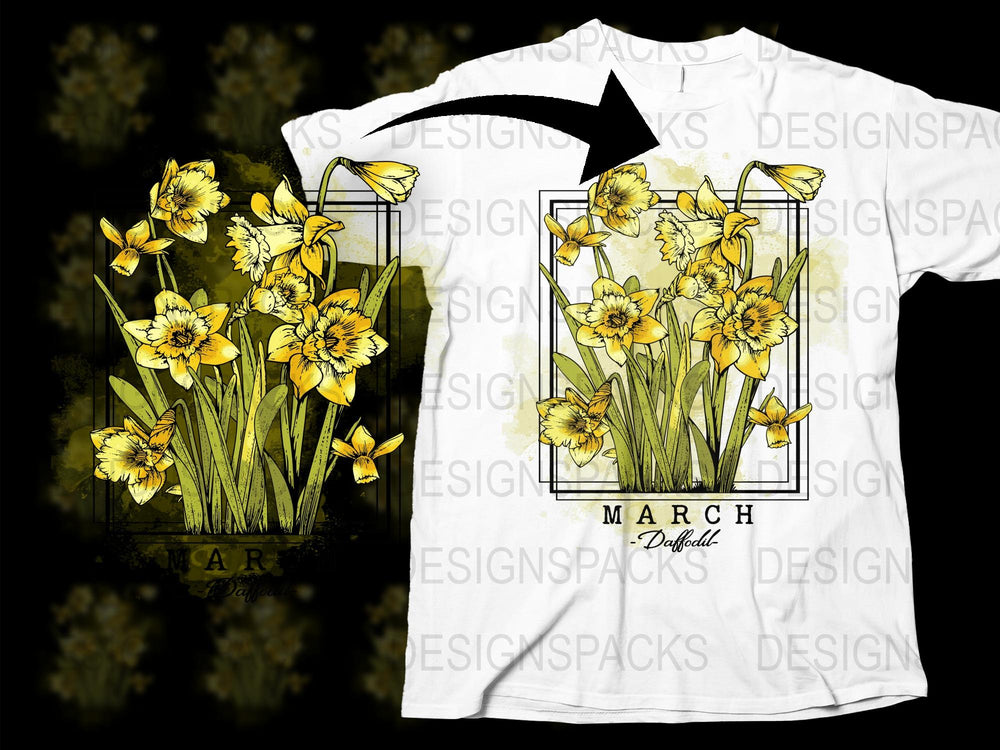 Vintage Daffodil Graphic T-Shirt, Floral Print Tee, Spring Flowers, Nature Inspired Design, March Birthday Gift