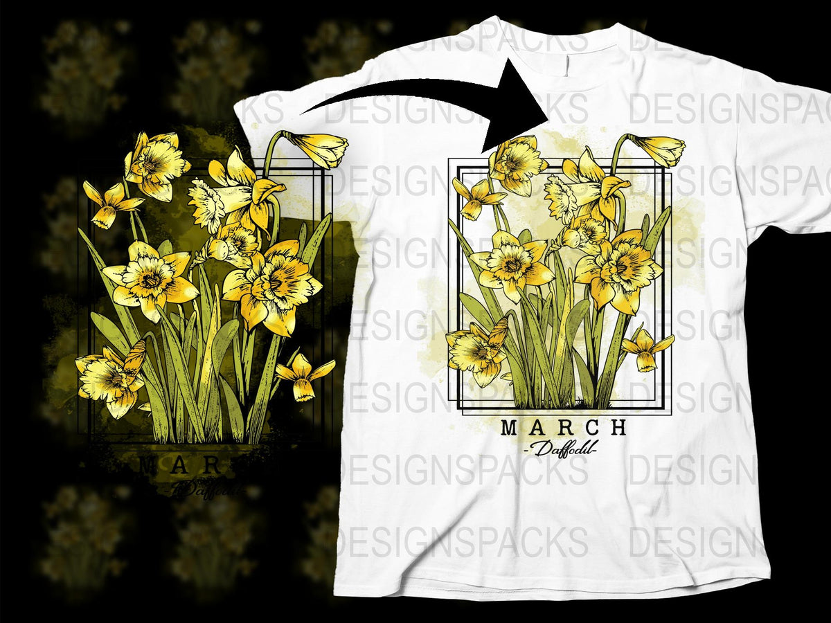 Vintage Daffodil Graphic T-Shirt, Floral Print Tee, Spring Flowers, Nature Inspired Design, March Birthday Gift