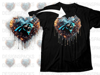 Graphic Heart T-Shirt, Black Tee, Cool Blue Panther Design, Unisex Fashion, Stylish Streetwear, Unique Top