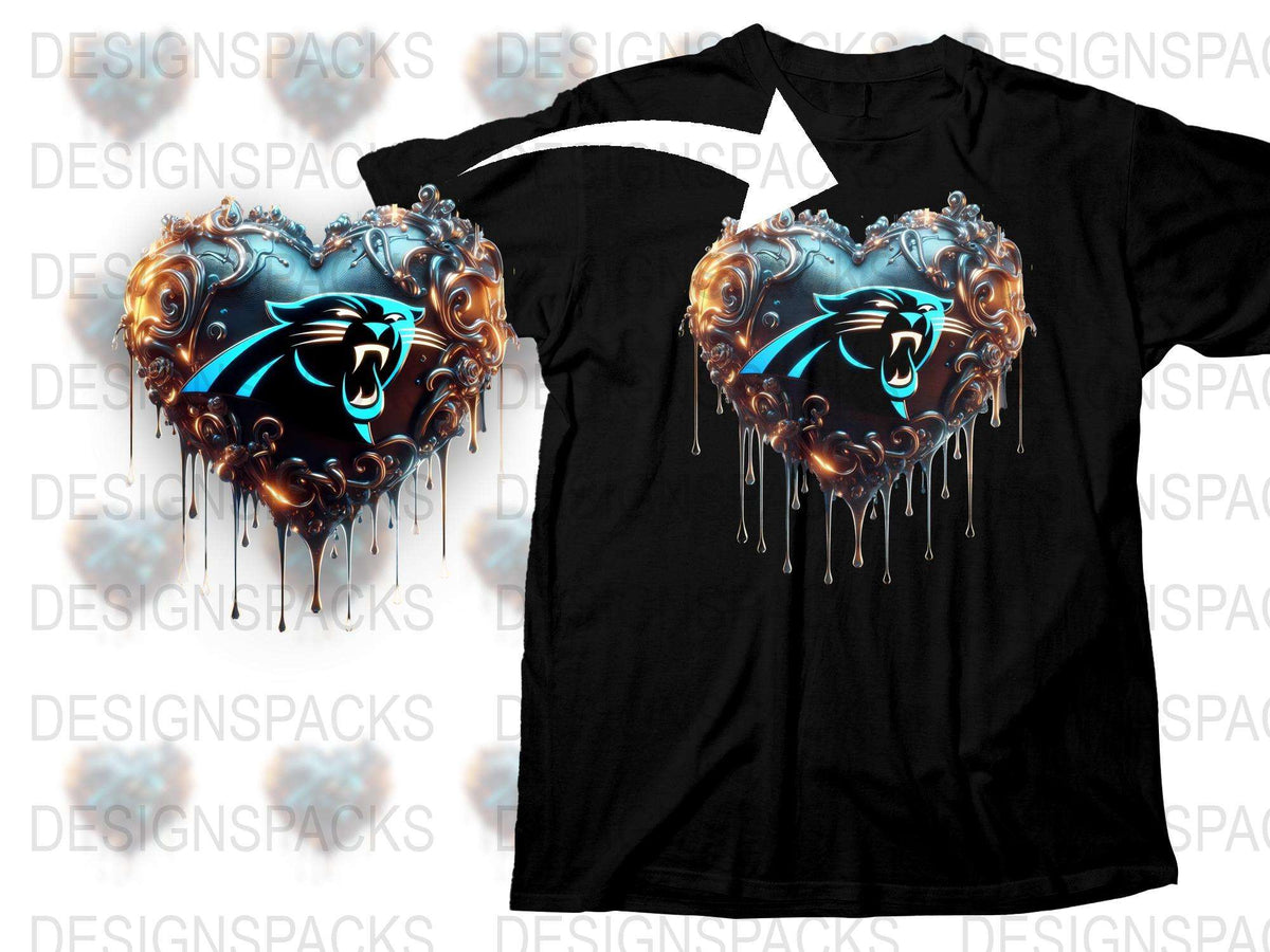 Graphic Heart T-Shirt, Black Tee, Cool Blue Panther Design, Unisex Fashion, Stylish Streetwear, Unique Top