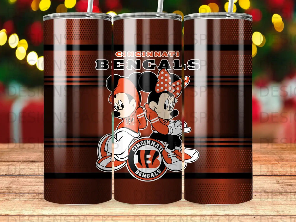 Mickey and Minnie Mouse in Cincinnati Bengals uniforms with team logo.