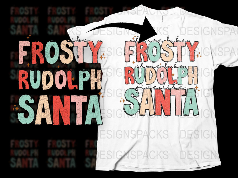 Frosty Rudolph Santa Holiday T-Shirt, Festive Christmas Graphic Tee, Colorful Winter Apparel for All Ages