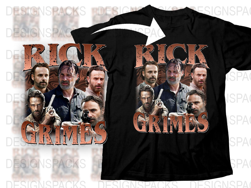 Rick Grimes T-Shirt, Multiple Poses, Fan Art, TV Show Inspired, Graphic Tee, Men's Fashion, Unique Gift Idea