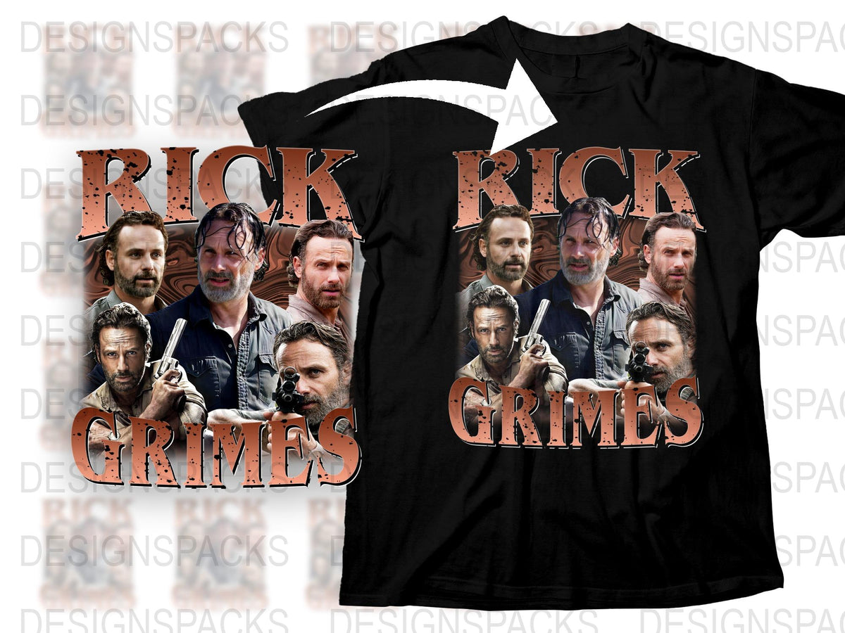 Rick Grimes T-Shirt, Multiple Poses, Fan Art, TV Show Inspired, Graphic Tee, Men's Fashion, Unique Gift Idea