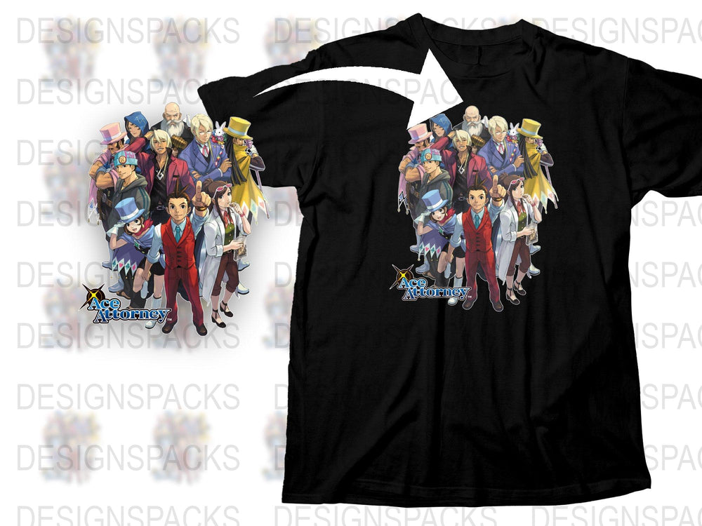 Ace Attorney Characters Graphic T-Shirt, Anime Inspired Gaming Tee, Unisex Black Casual Shirt