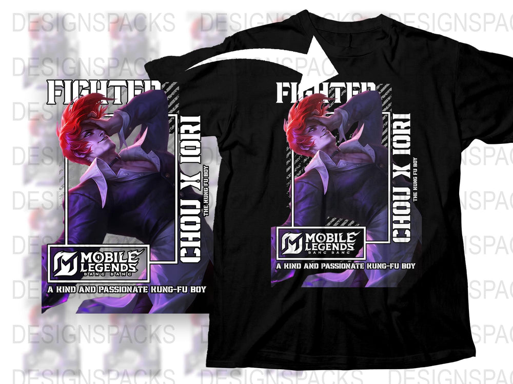 Mobile Legends Chou Fighter T-Shirt, Anime Inspired Gaming Apparel, Unique Graphic Tee, Passionate Hunk-Fu Boy Design