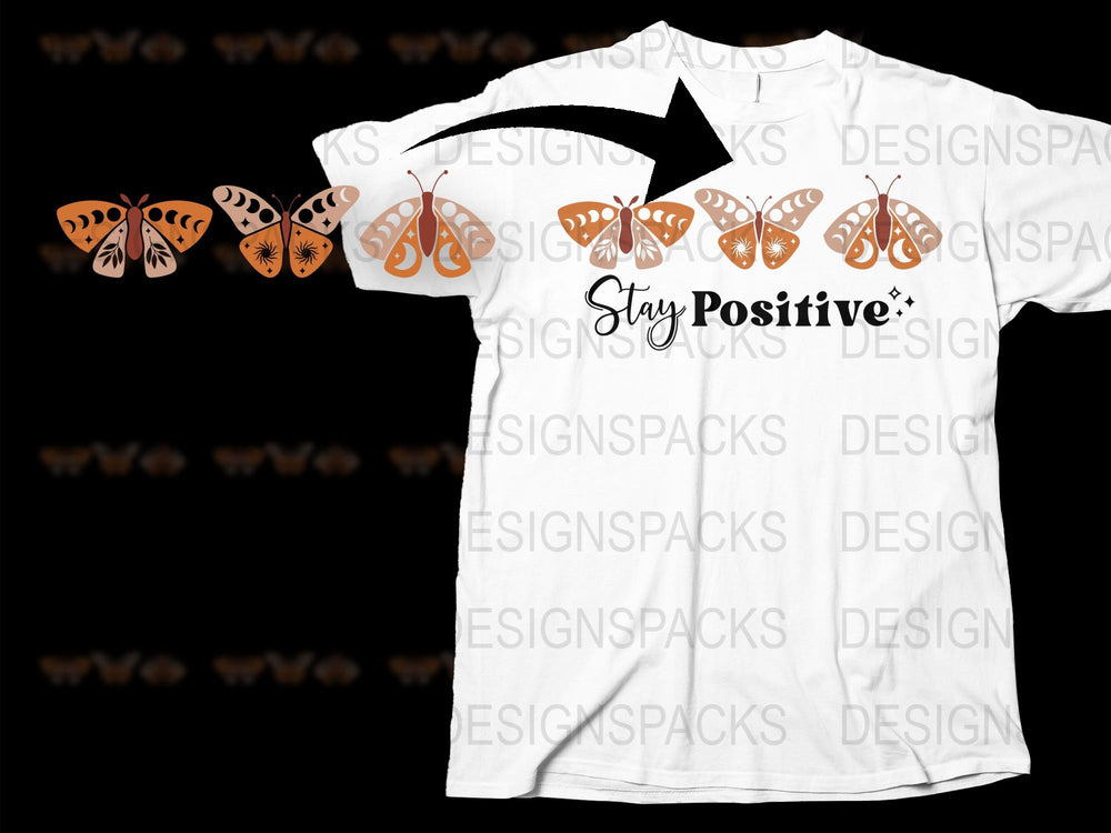 Stay Positive Butterfly Graphic T-Shirt, Inspirational Quote Tee, Nature Inspired Casual Wear for Men and Women