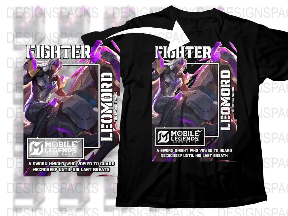 Mobile Legends Fighter Leomord Graphic T-Shirt, Unisex Gaming Tee, Cyberpunk Style, Knight Design