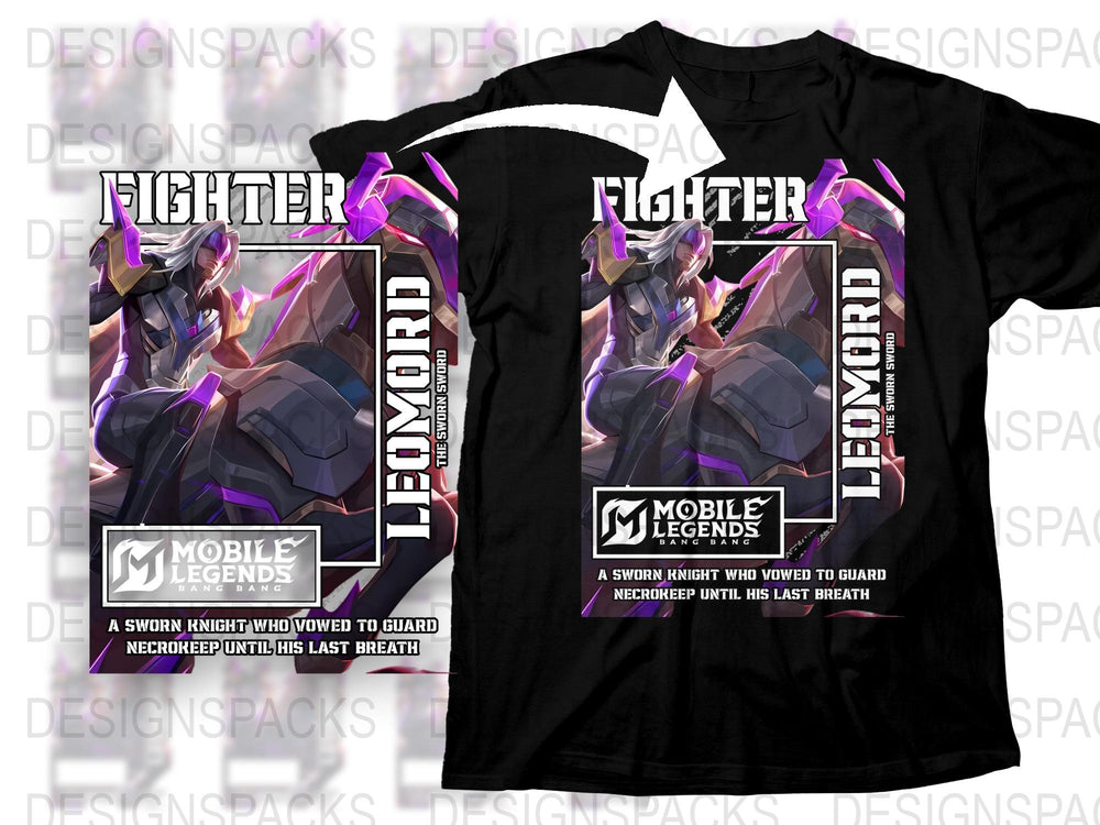 Mobile Legends Fighter Leomord Graphic T-Shirt, Unisex Gaming Tee, Cyberpunk Style, Knight Design