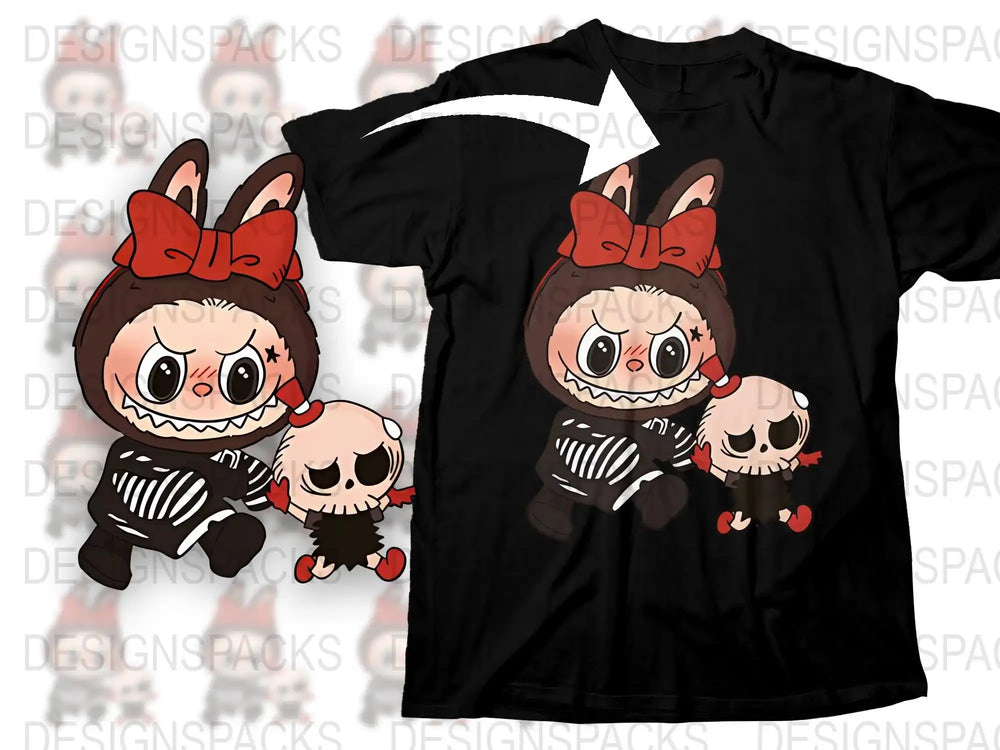 Cute Bear Character T-Shirt, Anime Inspired Graphic Tee, Red Bow, Unisex Casual Streetwear Shirt