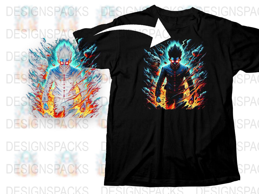 Men's Graphic T-Shirt, Blue and Orange Flame Design, Unique Fiery Print, Casual Streetwear, Cool Fire Pattern, Soft Cotton Material