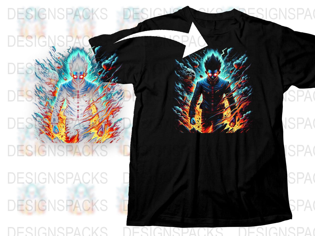 Men's Graphic T-Shirt, Blue and Orange Flame Design, Unique Fiery Print, Casual Streetwear, Cool Fire Pattern, Soft Cotton Material