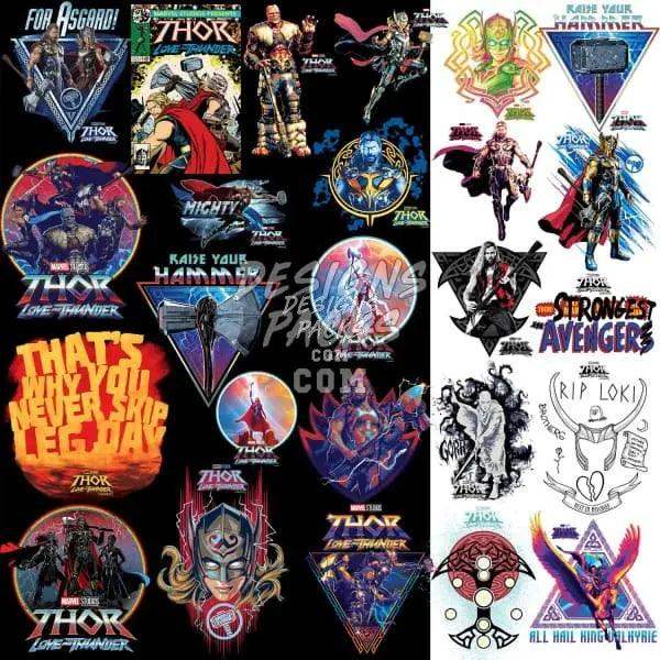 Thor Love and Thunder DTF/DTG designs bundle with print-ready PNG, SVG, PES for t-shirts, tumblers, embroidery