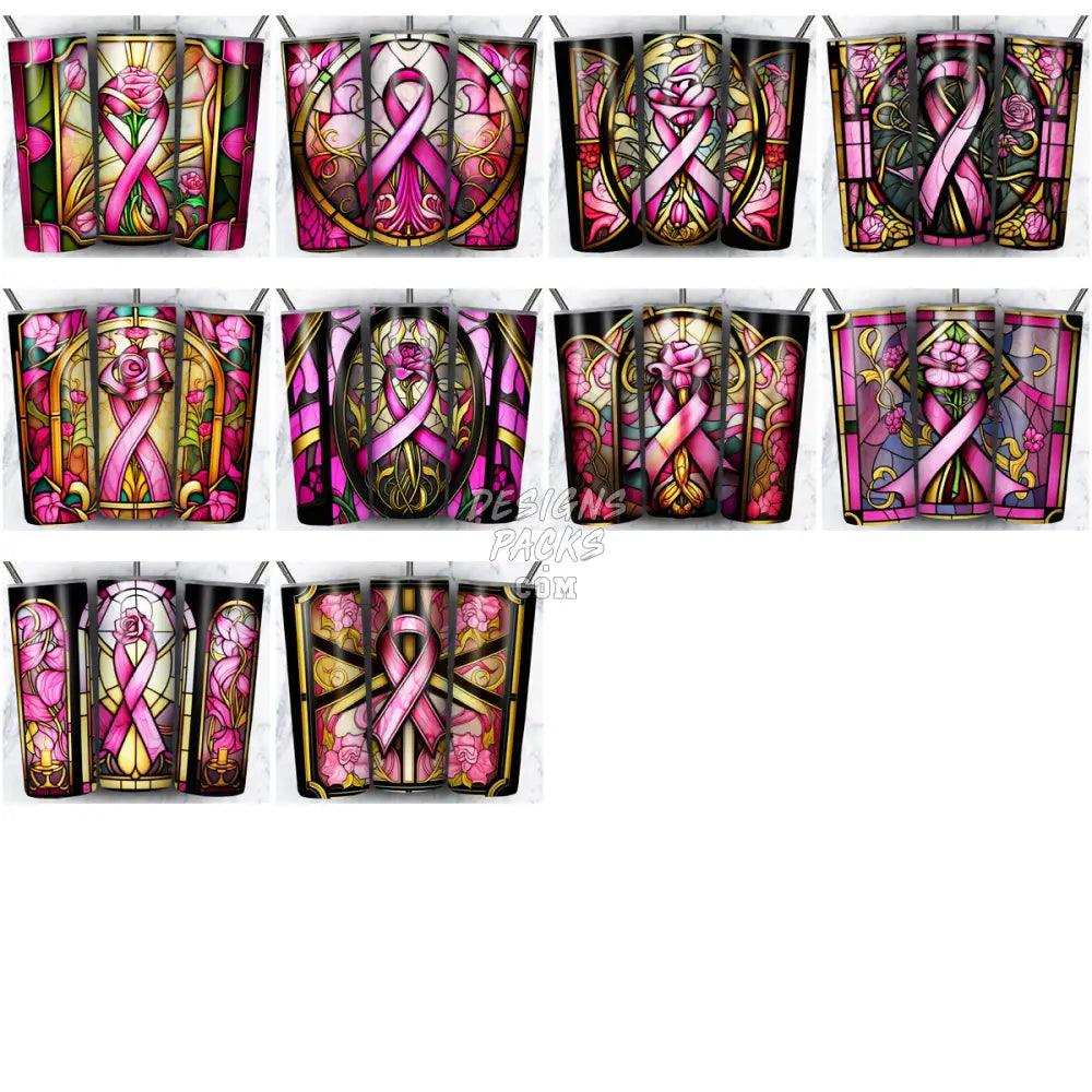41 Breast Cancer Stained Glass Tumbler Wrap Bundle Jpg
