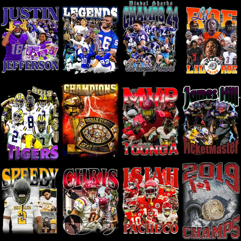 41 Football Bootleg Players & Teams Designs Bundle PNG