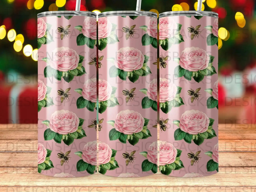 Pink Rose Bee Pattern Vintage Floral Design Tumbler product type
