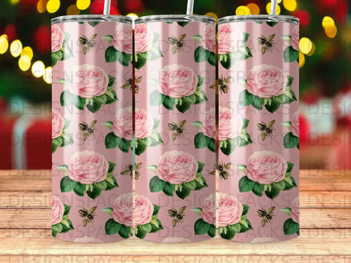 Pink Rose Bee Pattern Vintage Floral Design Tumbler product type
