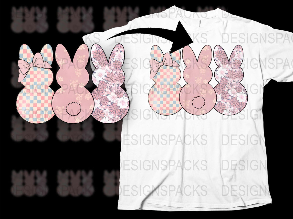 Easter Bunny T-Shirt Floral and Plaid Rabbit Silhouettes Spring Holiday Fashion for All Ages Unique Design