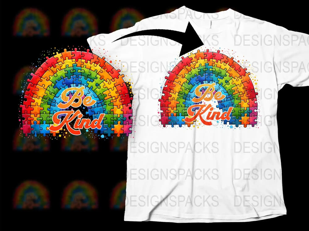 Colorful Rainbow Puzzle Piece Be Kind T-Shirt, Positive Message Graphic Tee, Unisex Fashion Shirt