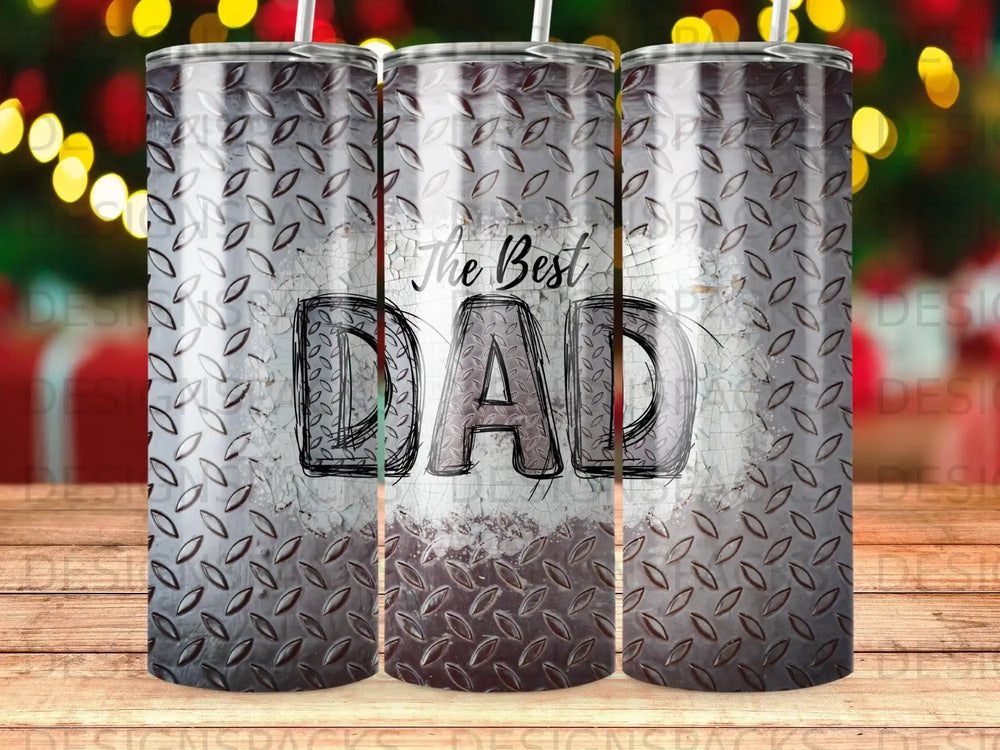Tumbler with diamond plate texture and "The Best DAD" text.