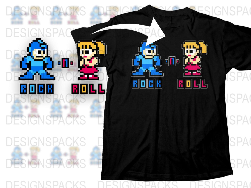 Retro Video Game T-Shirt, Rock Roll 8-Bit, Pixel Art Gamer Tee, Classic Gaming Shirt, Men's and Women's Sizes