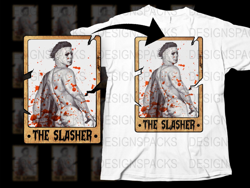 Horror Movie Inspired T-Shirt, 'The Slasher' Halloween Costume Tee, Blood Splatter Graphic, Unisex Shirt Design
