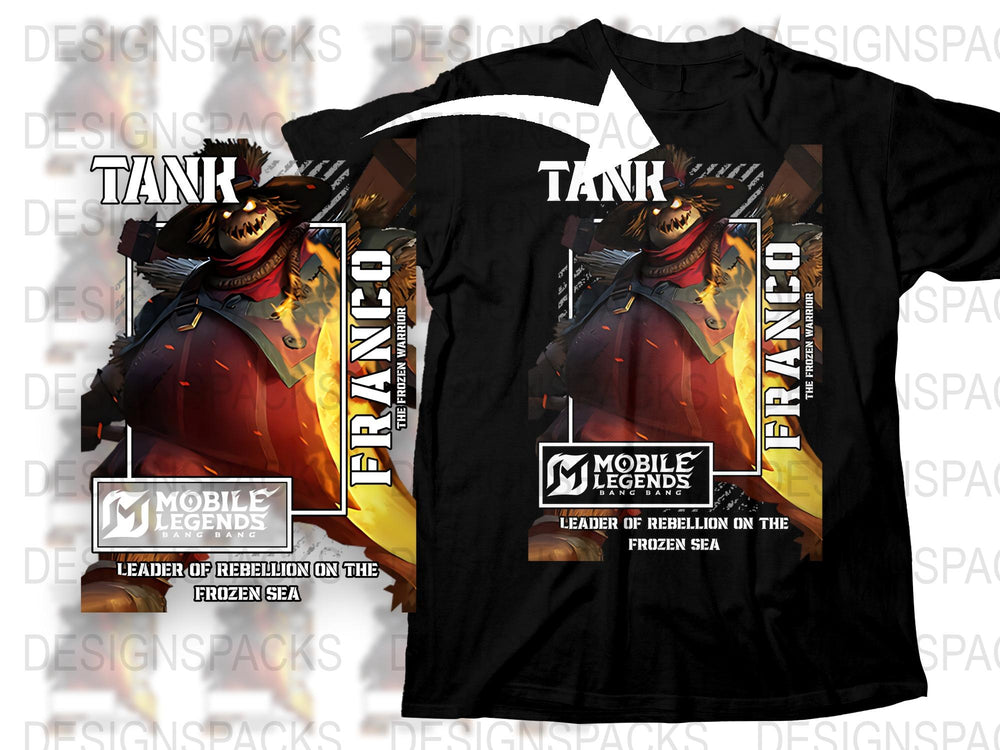 Mobile Legends Franco T-Shirt, Leader of Rebellion, Gaming Graphic Tee, Casual Black Shirt