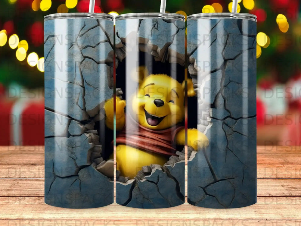Winnie the Pooh bursting through a cracked wall.