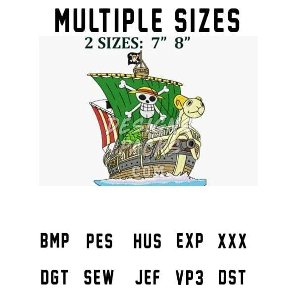 One Piece Pirates Boat Anime Embroidery Design