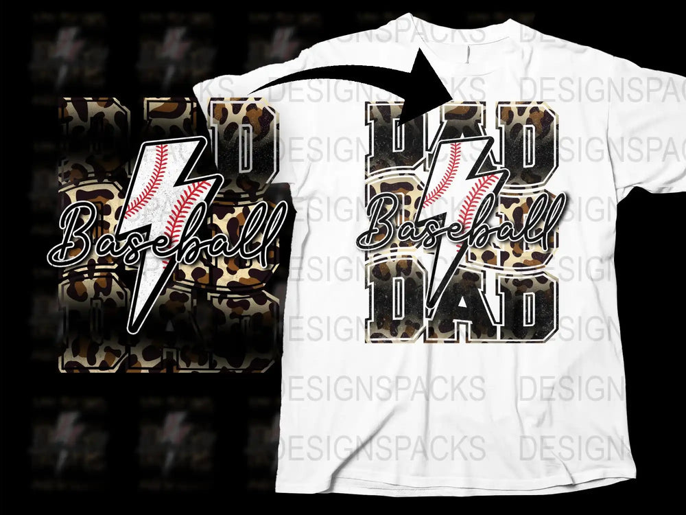 Baseball Dad T-Shirt, Leopard Print, Sports Fan Gift, Men's Graphic Tee, Father's Day Present