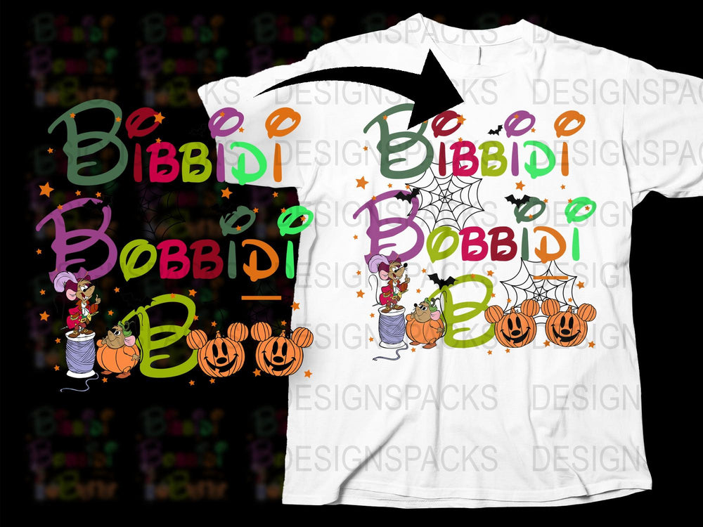 Bibbidi Bobbidi Boo Halloween T-Shirt, Spooky Pumpkin and Spider Web Design, Festive Fall Apparel for All Ages