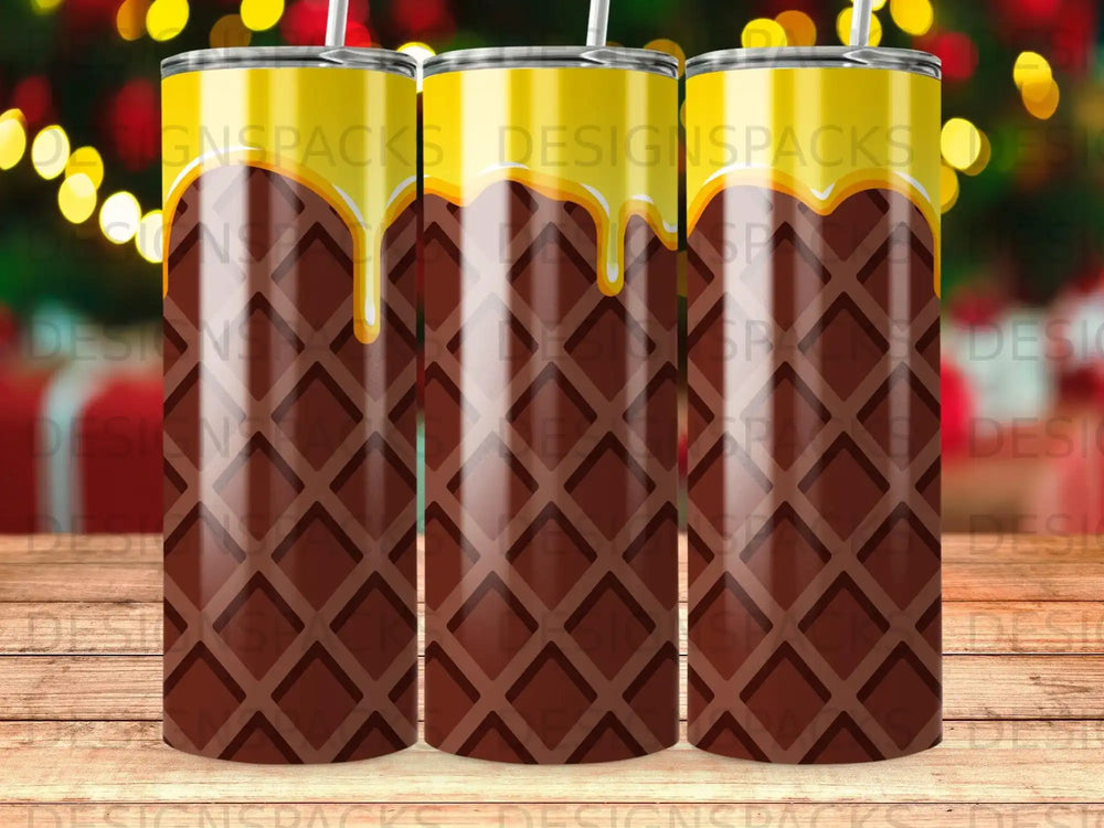 Yellow Drip Brown Waffle Pattern Product product type