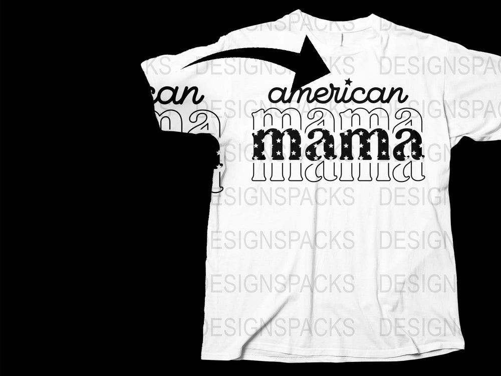 American Mama Graphic T-Shirt, Black and White Typography Tee, Casual Women's Fashion, Stylish Mom Shirt.